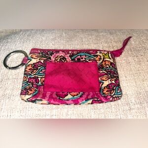 Vera Bradley ID Case Keychain Zipper Pouch Pink Floral Card Holder Change Purse